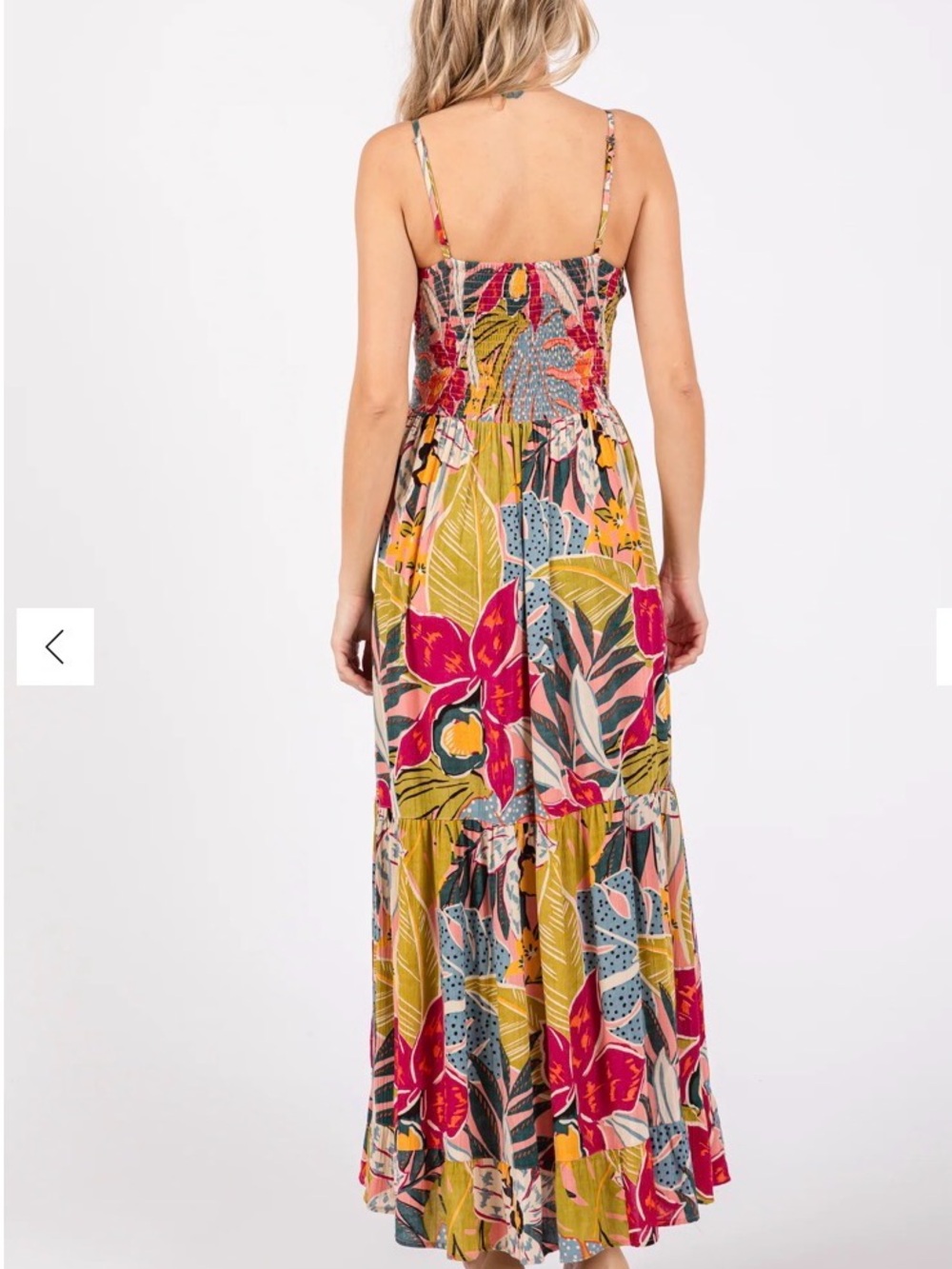 Angie Tropical Floral V-Neck Maxi Dress in Pink, Yellow & Green - Picture 3 of 7